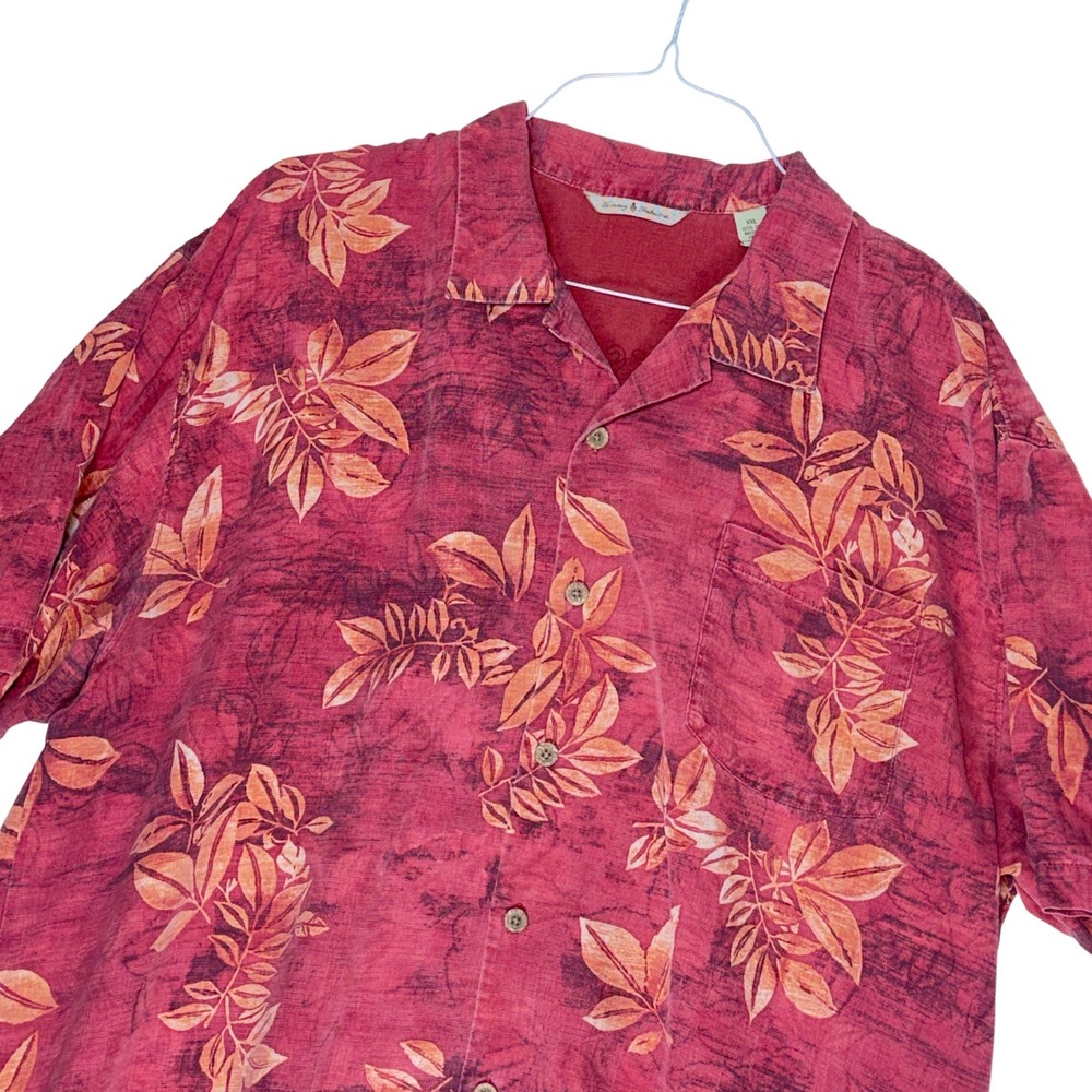 Tommy Bahama Mens XXL Silk Hawaiian Shirt Red Floral Short Sleeve Button Up